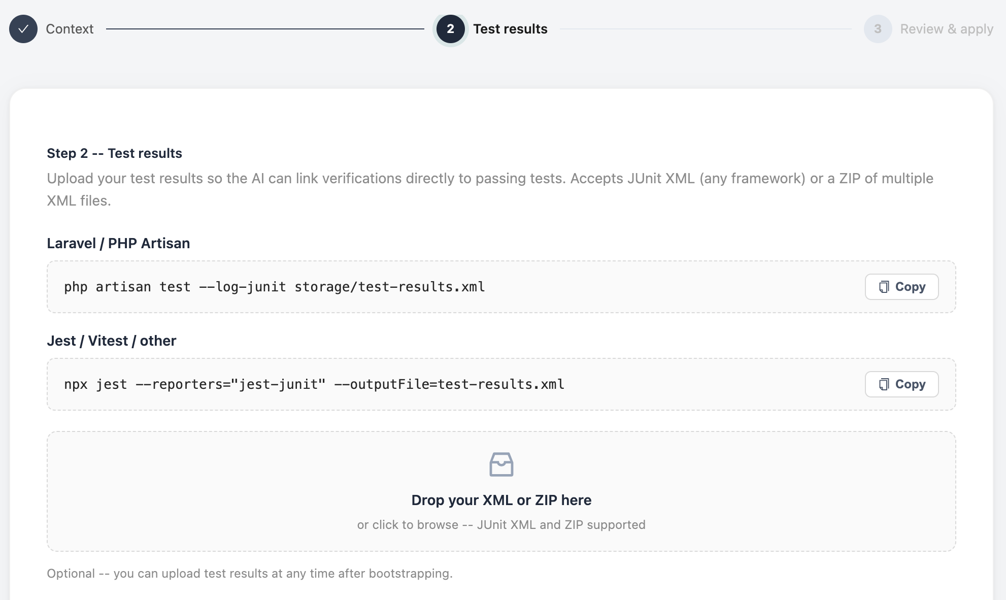 QualiHQ bootstrap step 2 -- add test results
